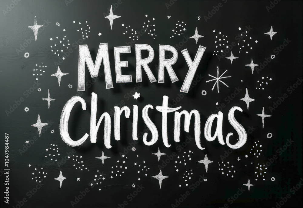 white chalk inscription on a black chalkboard, merry Christmas white chalk inscription on a black chalkboard, merry Christmas