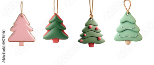 Collection of Christmas Price Tag shape of Christmas tree hanging 3D icon cartoon smooth soft light isolate on transparent background photo