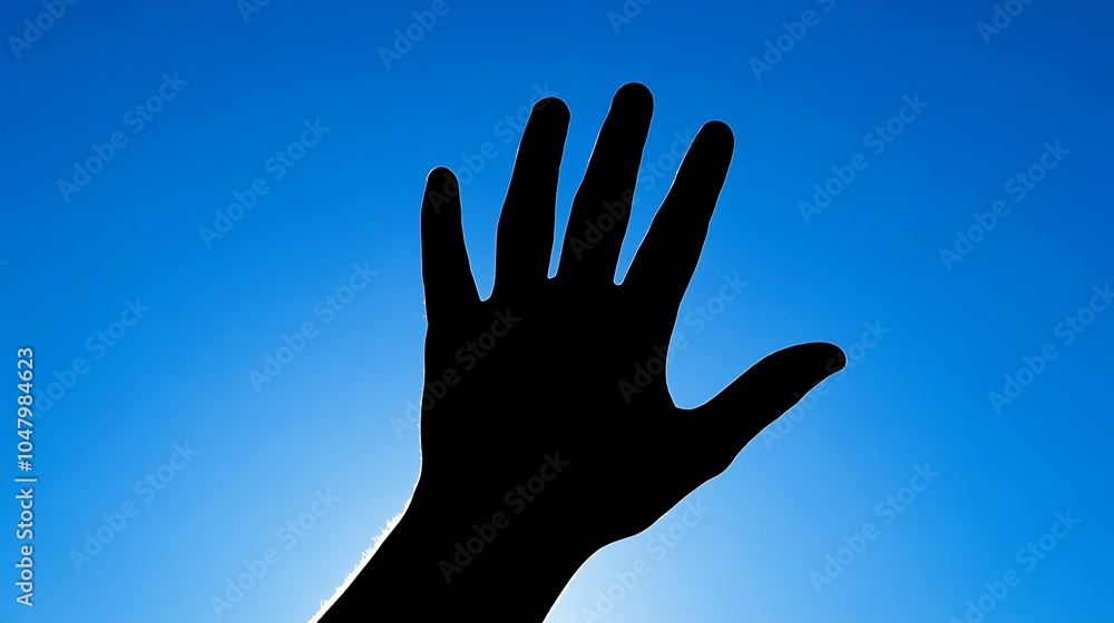 A silhouetted hand raised against a bright blue sky, symbolizing openness or communication. A silhouetted hand raised against a bright blue sky, symbolizing openness or communication.