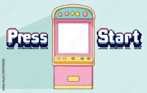 claw machine in pink and blue cute version with press start texts