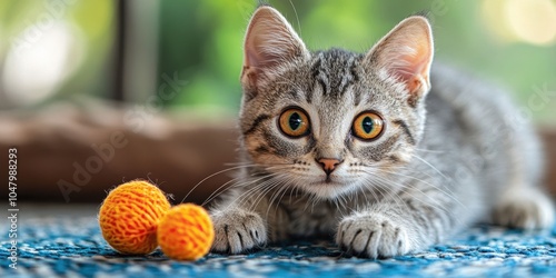 a kitten playing with a ball of yarn