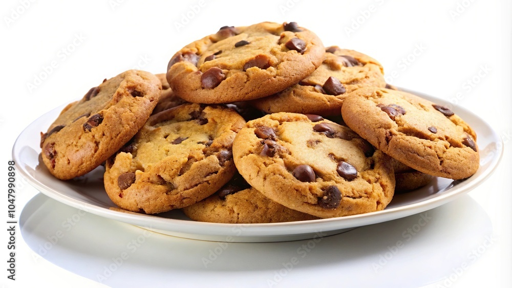 Tasty cookies on white plate on white background at tilted angle Tasty cookies on white plate on white background at tilted angle