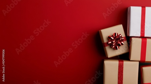 Gift Boxes on Red Background