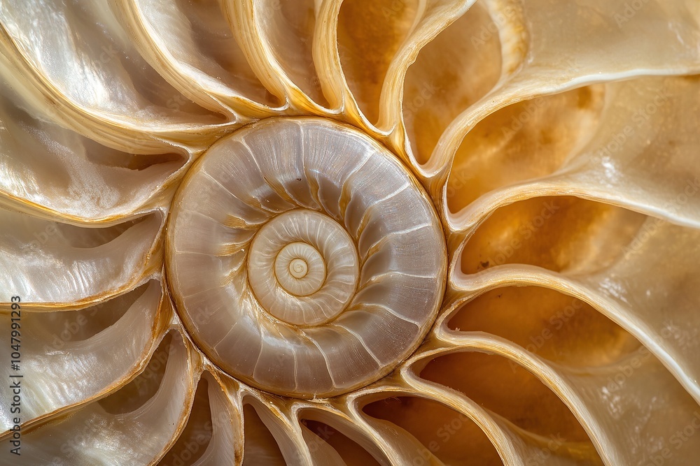 A close-up of the spiral pattern inside a nautilus shell A close-up of the spiral pattern inside a nautilus shell