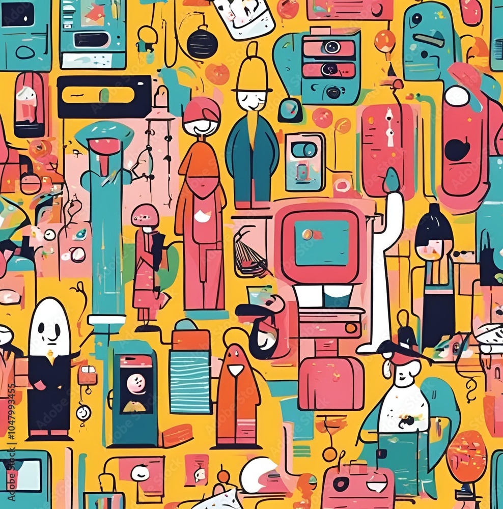 seamless pattern with cartoon characters seamless pattern with cartoon characters