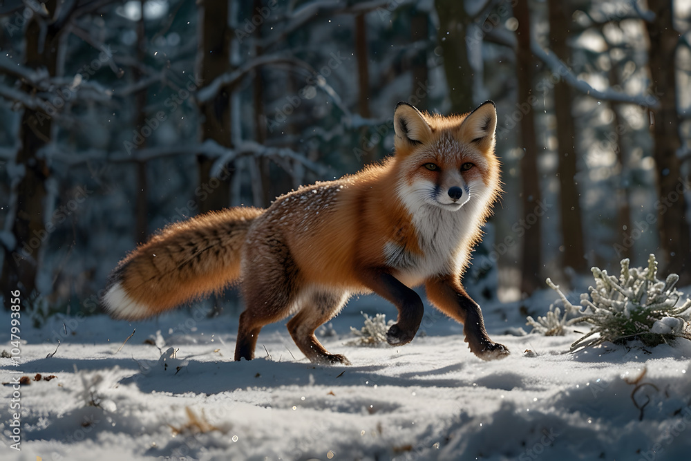 High resolution , 4k , ultra realistic image of Playful Fox in Winter Wonderland High resolution , 4k , ultra realistic image of Playful Fox in Winter Wonderland