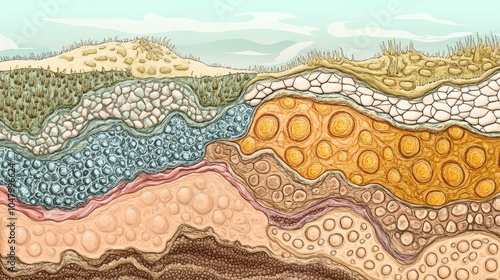 Human Skin Epidermis Layers Illustration   Stratum Corneum  Granulosum  Spinosum  Basale   photo