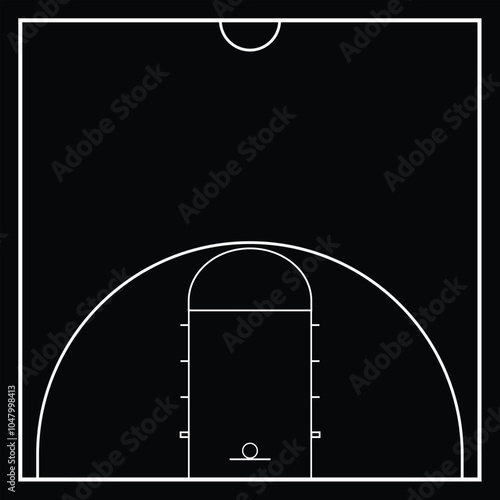 Realistic Vector Basketball Cour, half basketball court. Vektor Illustration