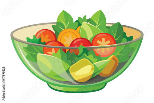 Fresh salad in a bowl, isolated on white background.