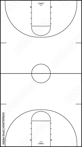 Basketball match isolated on white field. Stadium with black markings. Vector stock graphics.