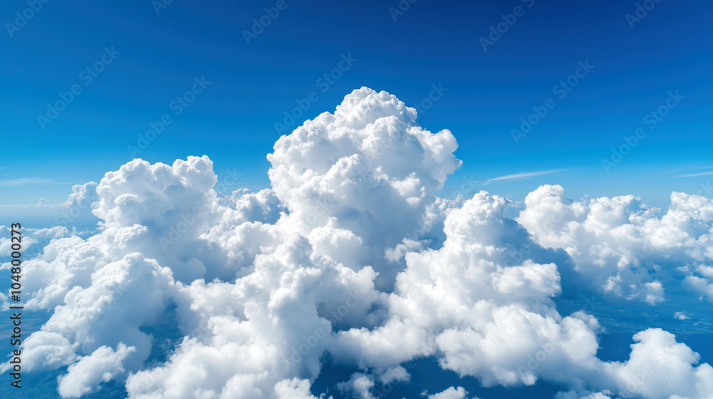 Fluffy White Clouds Against Clear Blue Sky, Ideal for Weather and Dreamy Background Concepts Fluffy White Clouds Against Clear Blue Sky, Ideal for Weather and Dreamy Background Concepts