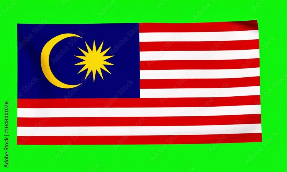 Malaysia National countries flag moving slowly on green screen for study guide and travel purposes