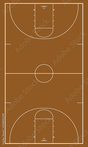 Isolated aerial view of a basketball court. Vektr illustratiion