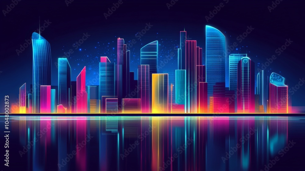 Vibrant Futuristic City Skyline with Neon Lights Vibrant Futuristic City Skyline with Neon Lights