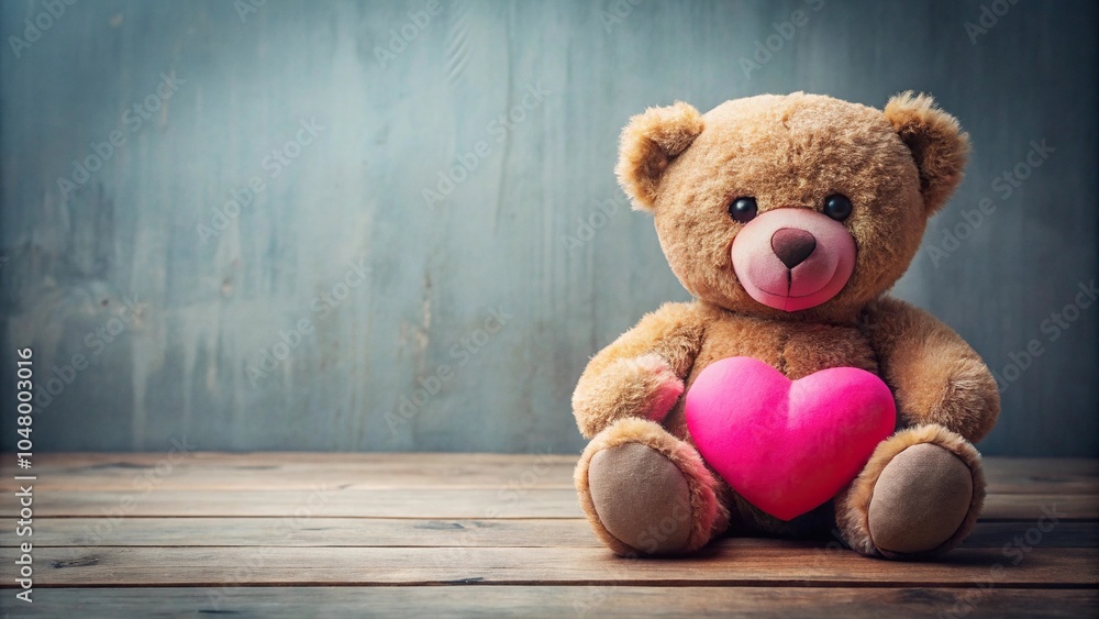 Obraz premium teddy bear holding pink heart for valentine