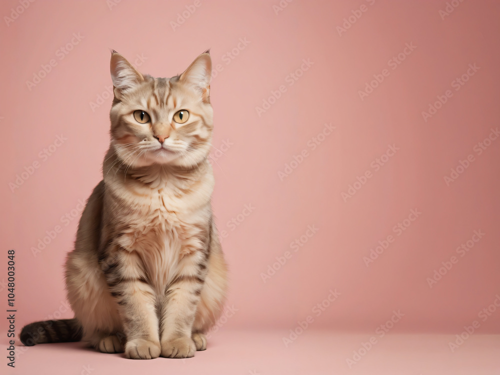 A cat sits against a plain background A cat sits against a plain background