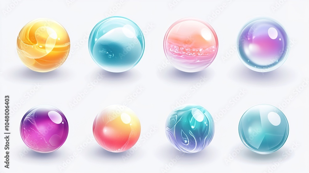 A vibrant set of seamless icons featuring bubble-inspired 3D shapes, characterized by soft gradients and glossy textures. Each icon radiates a playful and dynamic essence, enhanced by light reflection A vibrant set of seamless icons featuring bubble-inspired 3D shapes, characterized by soft gradients and glossy textures. Each icon radiates a playful and dynamic essence, enhanced by light reflection
