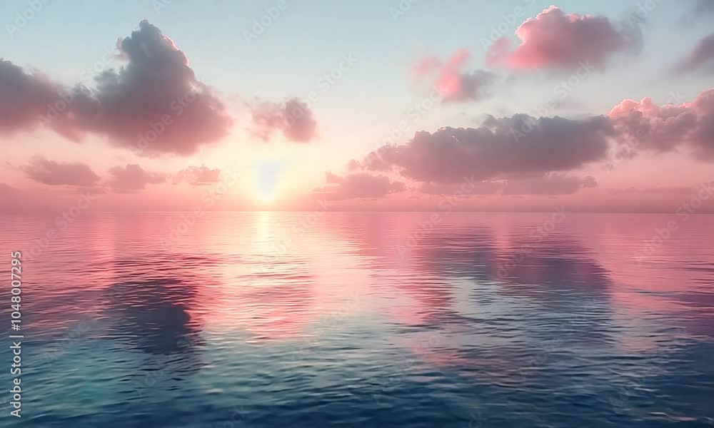 Serene sunset over calm waters with soft clouds reflecting in the tranquil sea. Serene sunset over calm waters with soft clouds reflecting in the tranquil sea.