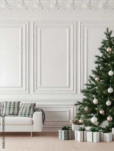 Cozy Christmas Living Room with Rustic Plaid Decor and Festive Tree