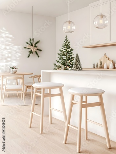 Minimalist Open-Concept Christmas-Inspired Living and Dining Room
