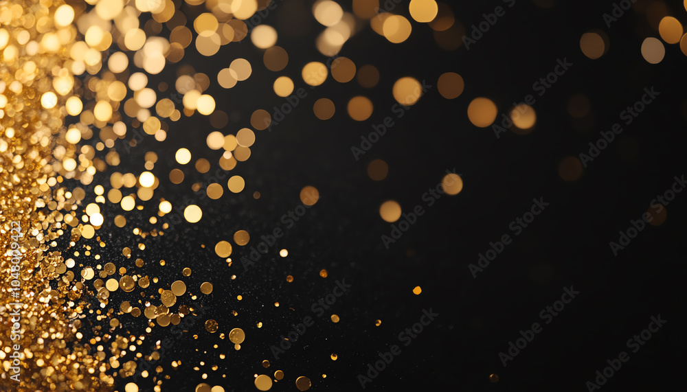 A dazzling array of golden bokeh lights shimmering against a black background, creating a festive and elegant atmosphere. A dazzling array of golden bokeh lights shimmering against a black background, creating a festive and elegant atmosphere.