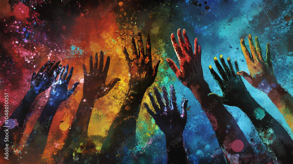 Hands high five in an artistic collage of unity and diversity Hands high five in an artistic collage of unity and diversity