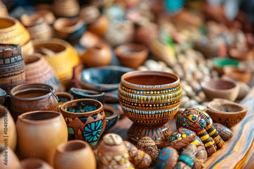Fototapeta premium Vibrant Handmade Crafts at a Colorful Market Stall