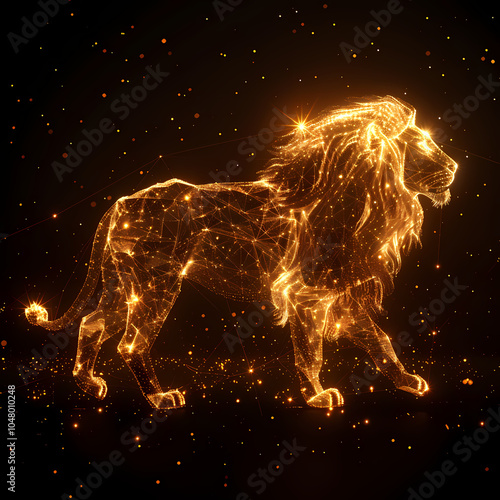 A bold lion symbol representing the Leo zodiac, with a golden mane and fierce expression, embodying strength, courage, and loyalty under the summer sun. photo