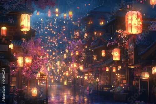 Colorful Street Filled with Lanterns and Decorations