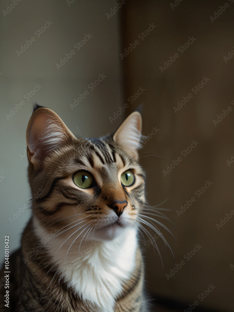 A cat sits against a plain background A cat sits against a plain background