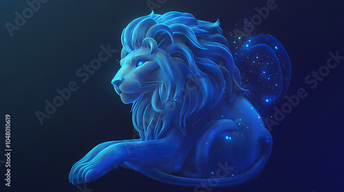 A bold lion symbol representing the Leo zodiac, with a golden mane and fierce expression, embodying strength, courage, and loyalty under the summer sun. photo