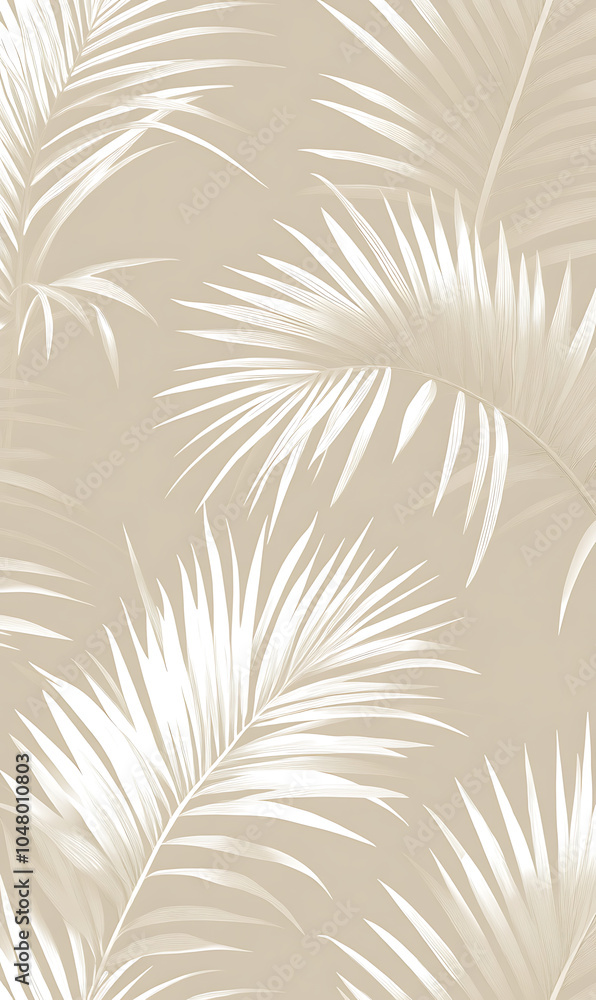 Fototapeta premium Elegant palm leaf pattern on beige background, creating serene and tropical atmosphere. soft, neutral tones enhance calming effect of design