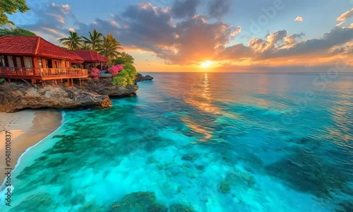 Wallpaper Mural A stunning coastal sunset view with vibrant waters and tropical flora. Torontodigital.ca