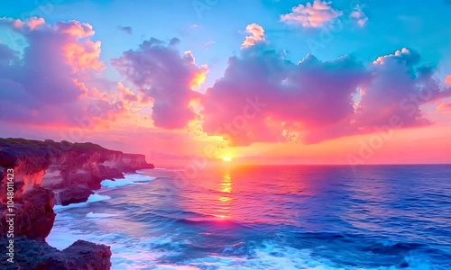 Wallpaper Mural A vibrant sunset over the ocean, with colorful clouds reflecting on the water's surface. Torontodigital.ca