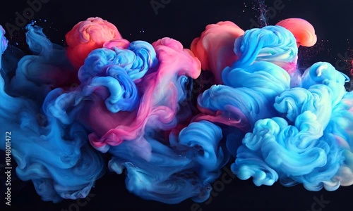 Wallpaper Mural A vibrant swirl of pink and blue smoke against a dark background, creating an abstract design. Torontodigital.ca