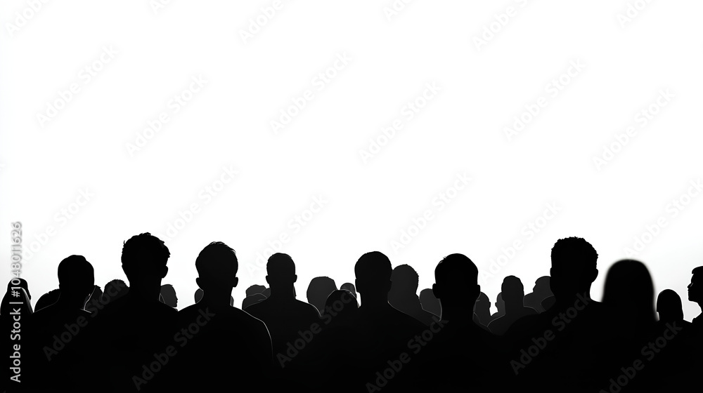 Obraz premium Silhouette of concert crowd with vibrant stage lights isolated on white background