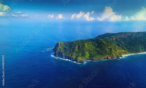 Wallpaper Mural Aerial view of a lush green island surrounded by tranquil blue ocean waters. Torontodigital.ca
