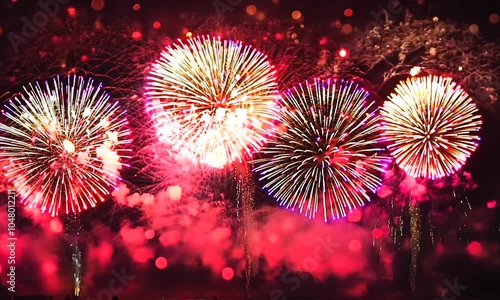 Wallpaper Mural Colorful fireworks display against a blue background, creating a festive atmosphere. Torontodigital.ca