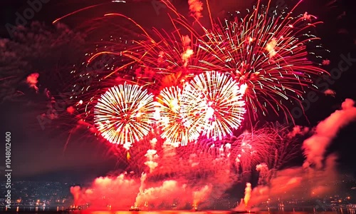 Wallpaper Mural Colorful fireworks display lighting up the night sky over water. Torontodigital.ca