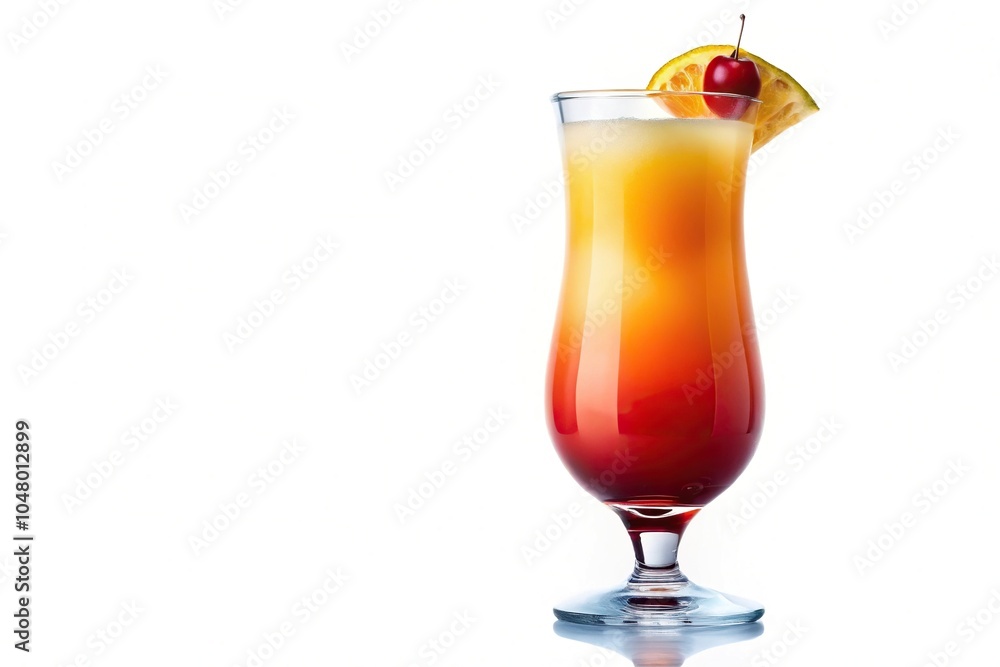 Tequila sunrise cocktail in a glass on white background Tequila sunrise cocktail in a glass on white background