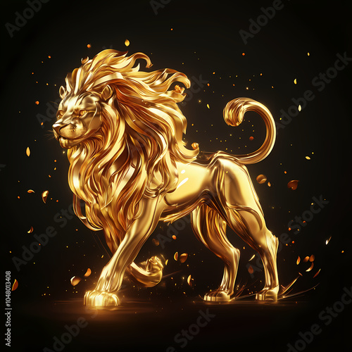 A bold lion symbol representing the Leo zodiac, with a golden mane and fierce expression, embodying strength, courage, and loyalty under the summer sun. photo