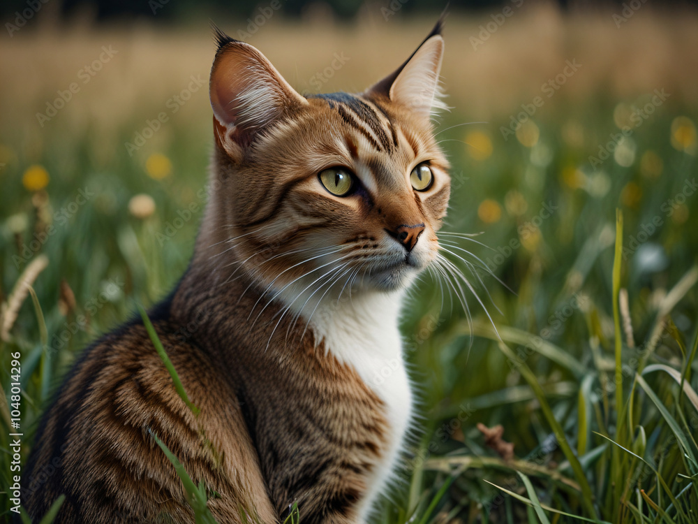Obraz premium A cat sits against a plain background