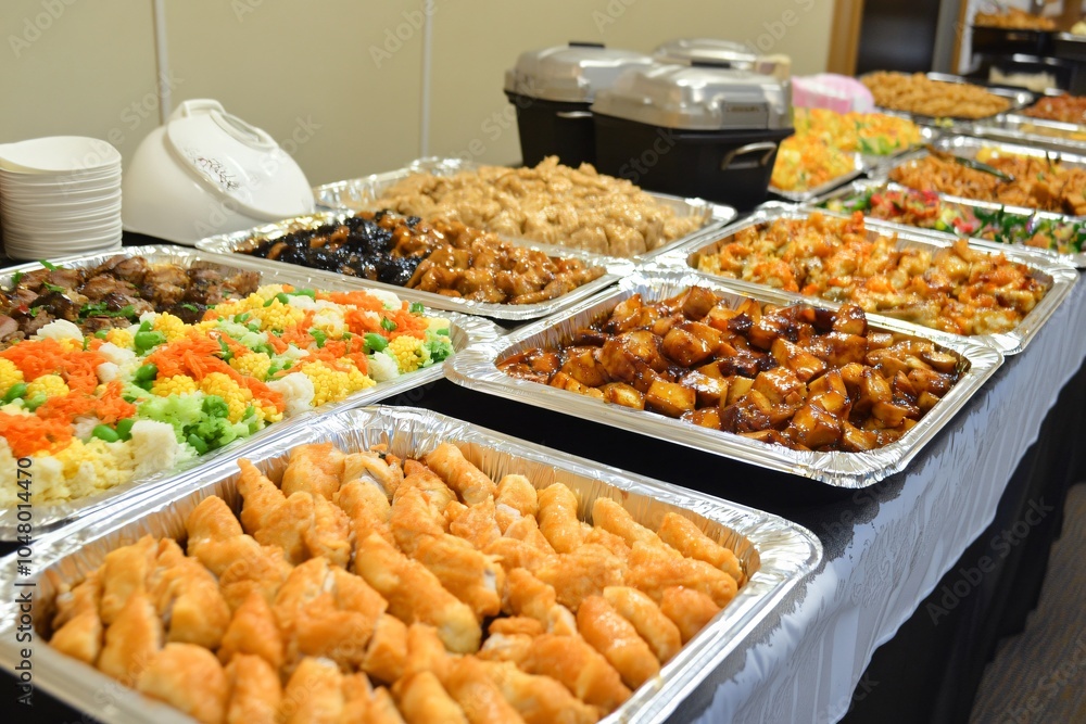 Fototapeta premium Diverse Potluck Dinner Dishes from Various Cultures