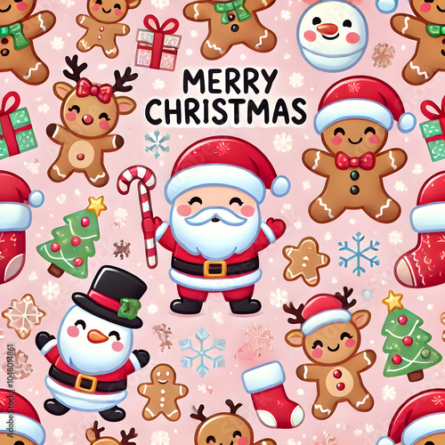 Cute Christmas Pattern with Santa and Snowmen 