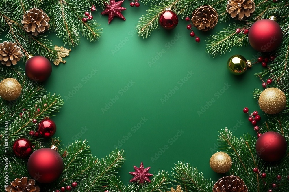Green Christmas background with fir branches and decorations. with copyspace Green Christmas background with fir branches and decorations. with copyspace