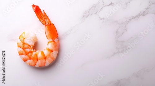 Freshly cooked shrimp on marble background photo