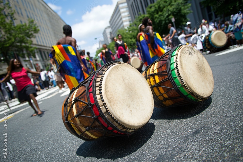 Fototapeta premium Vibrant African Drumming Scene on City Street