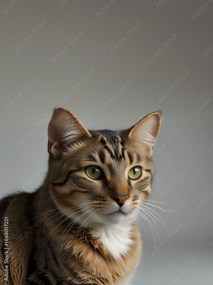A cat sits against a plain background A cat sits against a plain background