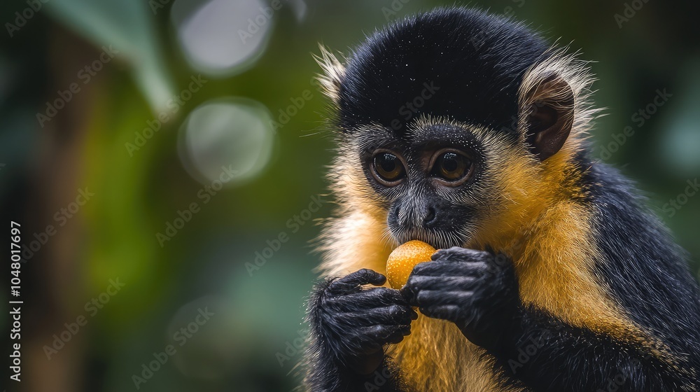 Fototapeta premium Curious Monkey with Fruit in Natural Habitat