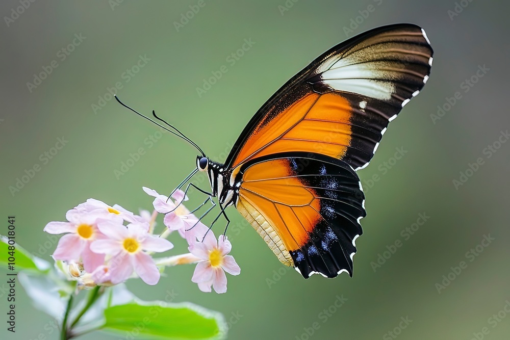 Ismenius Tiger butterfly (Heliconius ismenius) pollinating a flower with generative ai Ismenius Tiger butterfly (Heliconius ismenius) pollinating a flower with generative ai